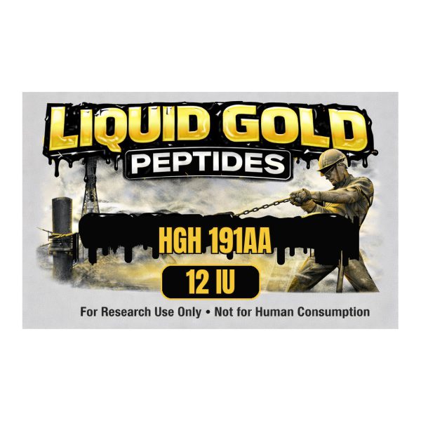 HGH 191AA research peptide vial label by Liquid Gold Peptides