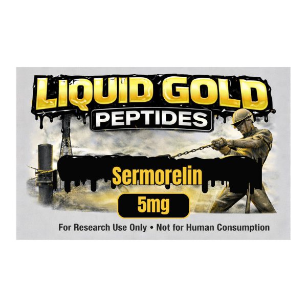 Sermorelin research peptide vial label by Liquid Gold Peptides